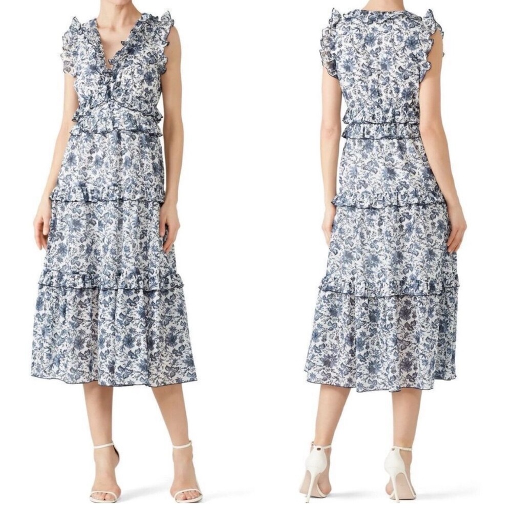 Robert Rodriguez Blue and White Midi Dress